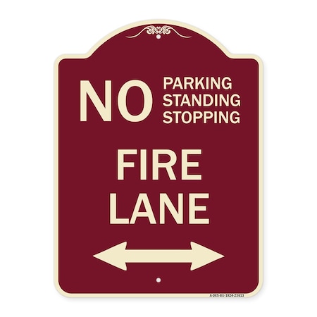 Signmission No Parking Standing or Stopping Fire Lane W/ Bidirectional Arrow Alum Sign, 24" x 18", BU-1824-23613 A-DES-BU-1824-23613